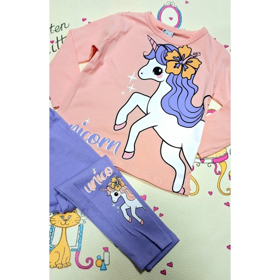 Детски комплект с клин в розово и лилаво с Еднорог