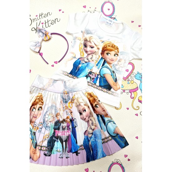 Детски летен комплект с Елза и Ана с пола и диадема Детски летен комплект с Елза и Ана с пола и диадема