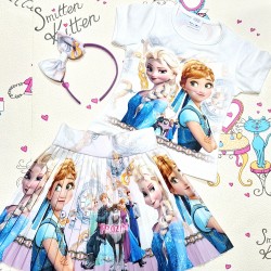 Детски летен комплект с Елза и Ана с пола и диадема