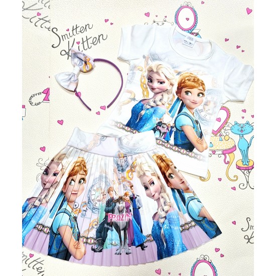 Детски летен комплект с Елза и Ана с пола и диадема Детски летен комплект с Елза и Ана с пола и диадема