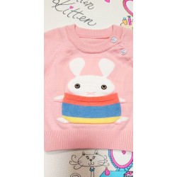 Бебешки пуловер в прасковено розово със зайче Бебешки пуловер в прасковено розово със зайче