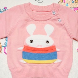 Бебешки пуловер в прасковено розово със зайче Бебешки пуловер в прасковено розово със зайче