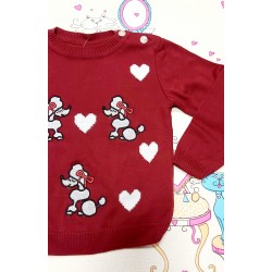 Детски пуловер с Пудели в бордо Детски пуловер с Пудели в бордо