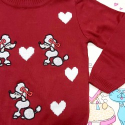 Детски пуловер с Пудели в бордо Детски пуловер с Пудели в бордо