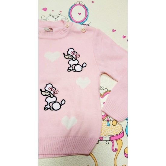 Детски светло розов пуловер с Пудели Детски светло розов пуловер с Пудели