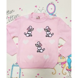 Детски светло розов пуловер с Пудели