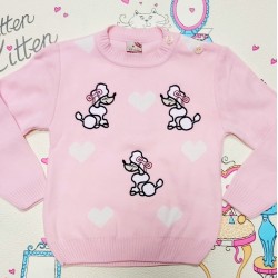 Детски светло розов пуловер с Пудели Детски светло розов пуловер с Пудели
