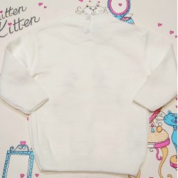 Детски пуловер в бяло с котки в червено Детски пуловер в бяло с котки в червено