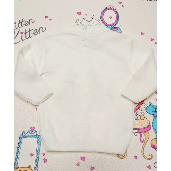 Детски пуловер в бяло с котки в червено Детски пуловер в бяло с котки в червено