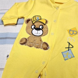 Бебешки памучен гащеризон в жълто с мече