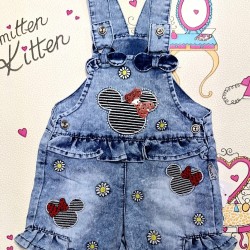 Детски дънков гащеризон Мини Маус с червени панделки