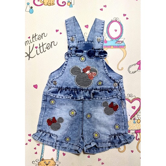 Детски дънков гащеризон Мини Маус с червени панделки