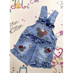 Детски дънков гащеризон Мини Маус с червени панделки