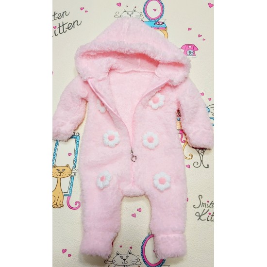 Бебешки мек гащеризон в розово с качулка