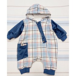 Бебешки мекичък гащеризон/космонавт в синьо каре
