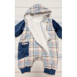 Бебешки мекичък гащеризон/космонавт в синьо каре Бебешки мекичък гащеризон/космонавт в синьо каре