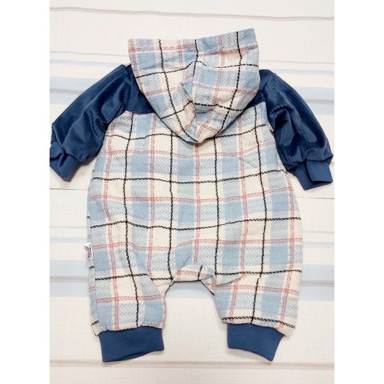 Бебешки мекичък гащеризон/космонавт в синьо каре