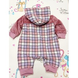 Бебешки мекичък гащеризон/космонавт в розово каре