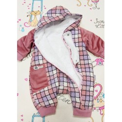 Бебешки мекичък гащеризон/космонавт в розово каре Бебешки мекичък гащеризон/космонавт в розово каре