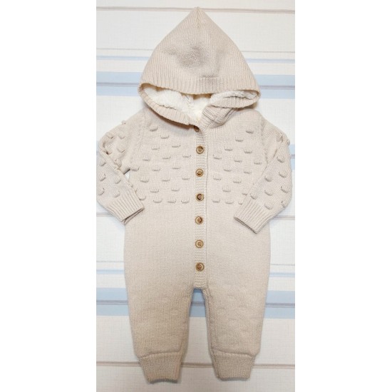 Плетен бежов гащеризон/космонавт с качулка