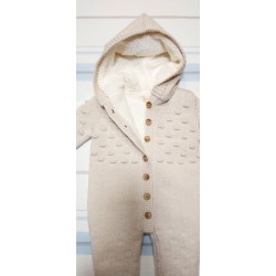 Плетен бежов гащеризон/космонавт с качулка Плетен бежов гащеризон/космонавт с качулка