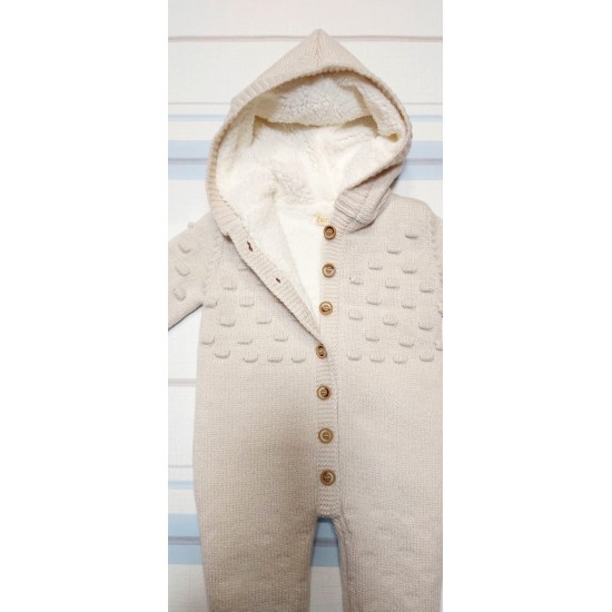 Плетен бежов гащеризон/космонавт с качулка