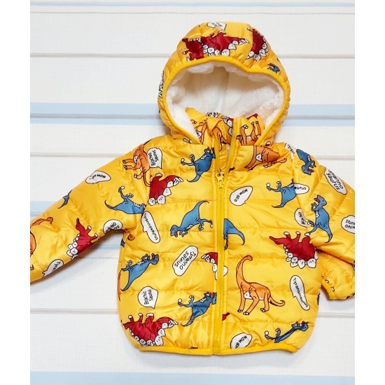 Детско зимно шушляково яке в жълто с динозаври
