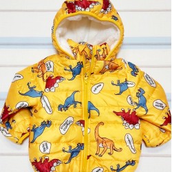 Детско зимно шушляково яке в жълто с динозаври Детско зимно шушляково яке в жълто с динозаври