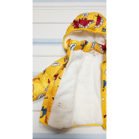 Детско зимно шушляково яке в жълто с динозаври