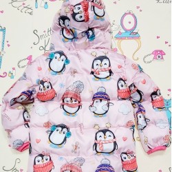 Детско зимно пухкаво розово яке с ПИНГВИНИ