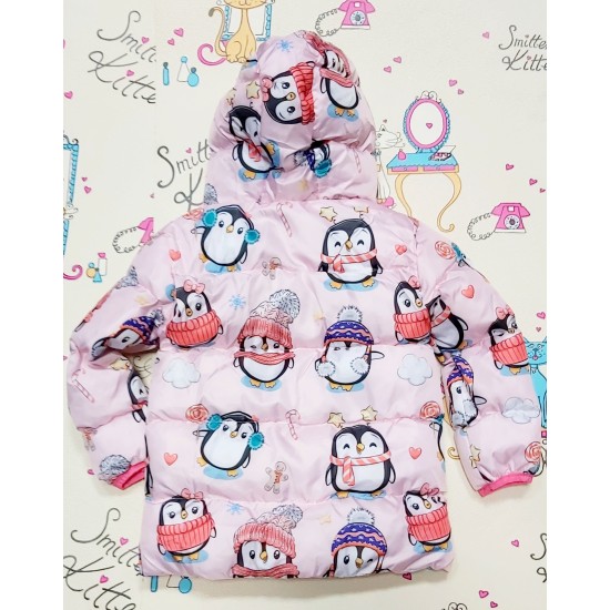 Детско зимно пухкаво розово яке с ПИНГВИНИ Детско зимно пухкаво розово яке с ПИНГВИНИ