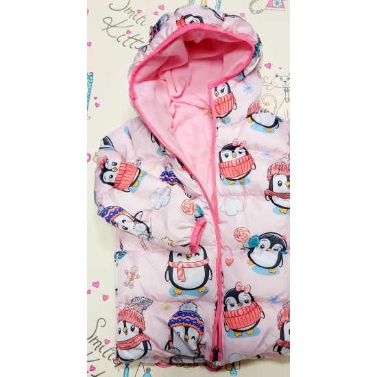 Детско зимно пухкаво розово яке с ПИНГВИНИ Детско зимно пухкаво розово яке с ПИНГВИНИ