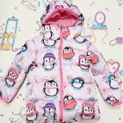 Детско зимно пухкаво розово яке с ПИНГВИНИ