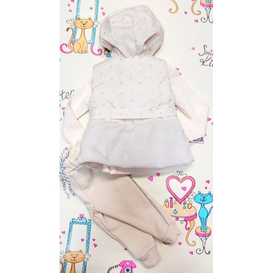 Бебешки комплект с елек в екрю с рози  BELLISSIMA