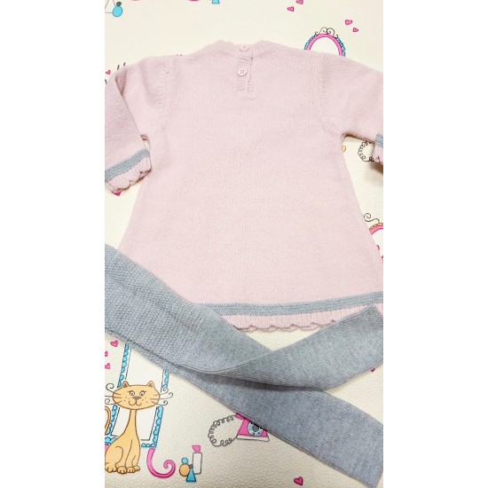 Детски плетен комплект в розово и сиво