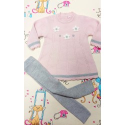 Детски плетен комплект в розово и сиво