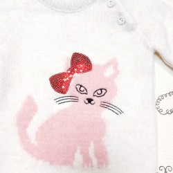 Бебешки плетен комплект в екрю с котенце Бебешки плетен комплект в екрю с котенце