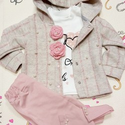 Бебешки комплект с жилетка с качулка  Рози и перли