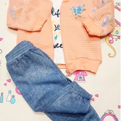 Бебешки комплект с оранжево яке с тюл и цветя