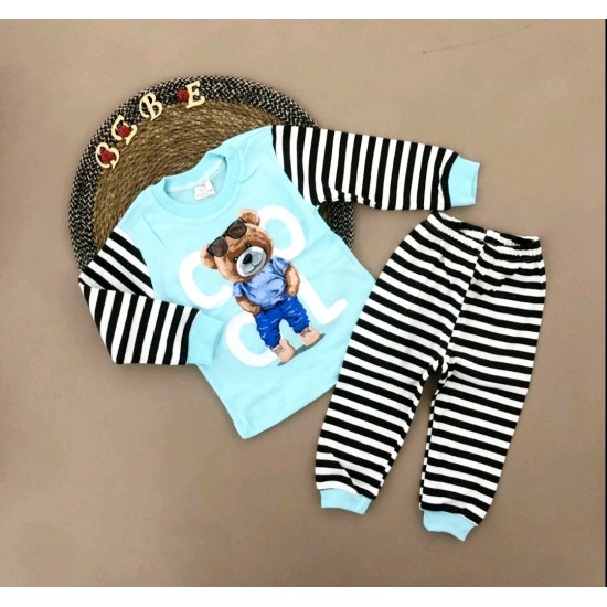 Детска пижама в синьо райе ,,BEAR COOL