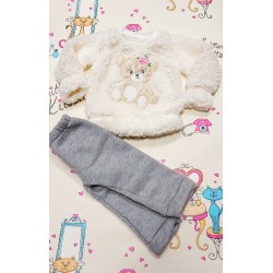 Бебешки ватиран комплект в  екрю и сиво с мече