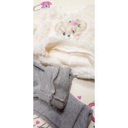 Бебешки ватиран комплект в  екрю и сиво с мече