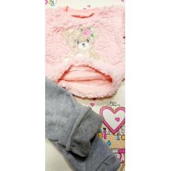 Бебешки ватиран комплект в розово и сиво