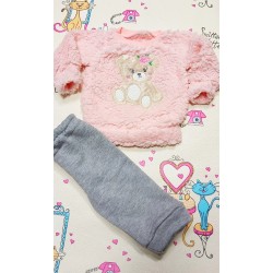 Бебешки ватиран комплект в розово и сиво