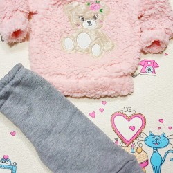 Бебешки ватиран комплект в розово и сиво