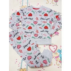 Леко ватиран детски комплект в сиво на сърца  I LOVE YOU