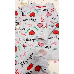 Леко ватиран детски комплект в сиво на сърца I LOVE YOU Леко ватиран детски комплект в сиво на сърца I LOVE YOU