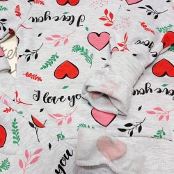Леко ватиран детски комплект в сиво на сърца  I LOVE YOU