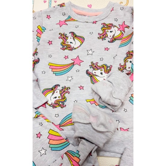 Леко ватиран комплект за момиче в сиво с еднорози
