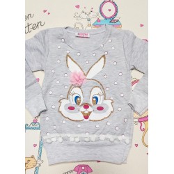 Ватирана детска блуза в сиво със зайче